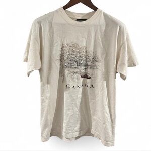 Vintage Men’s Cream Canada Embroidered Graphic T-Shirt Size Large
